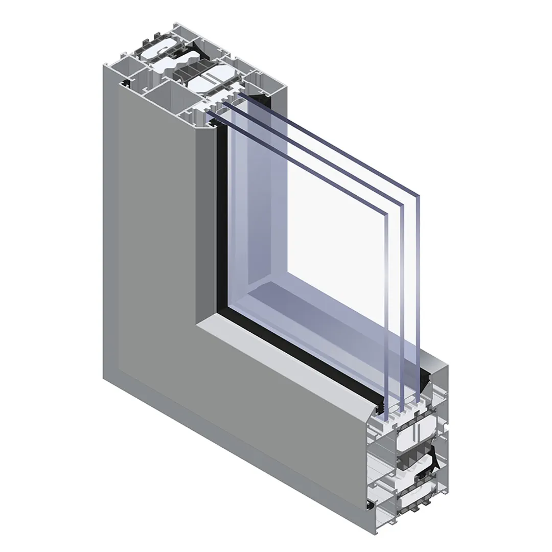 Secțiune profil aluminiu 75mm Aliplast Genesis cu 3 camere