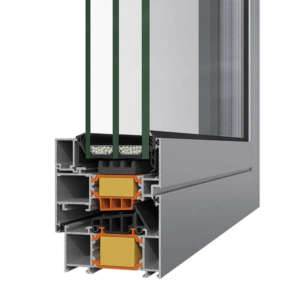 Secțiune profil aluminiu 77mm Alumil S77 cu barieră termică