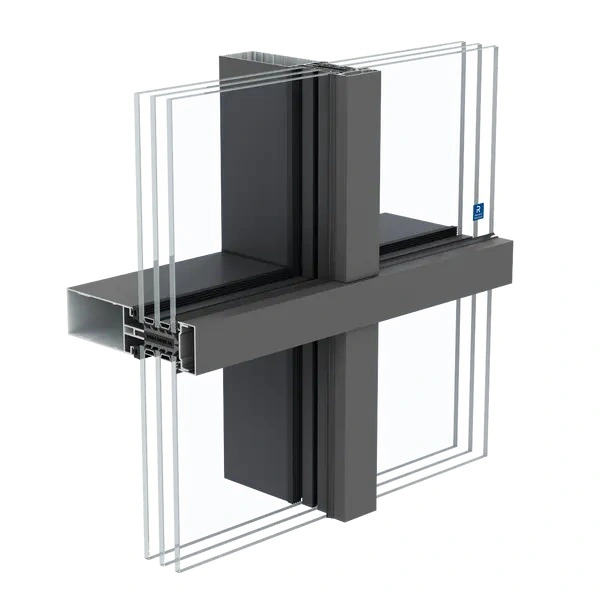 Secțiune tehnică profil aluminiu fațadă clasică cu capac exterior